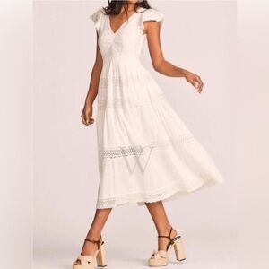 LoveShackFancy Lace Abena Midi Dress in True White 4